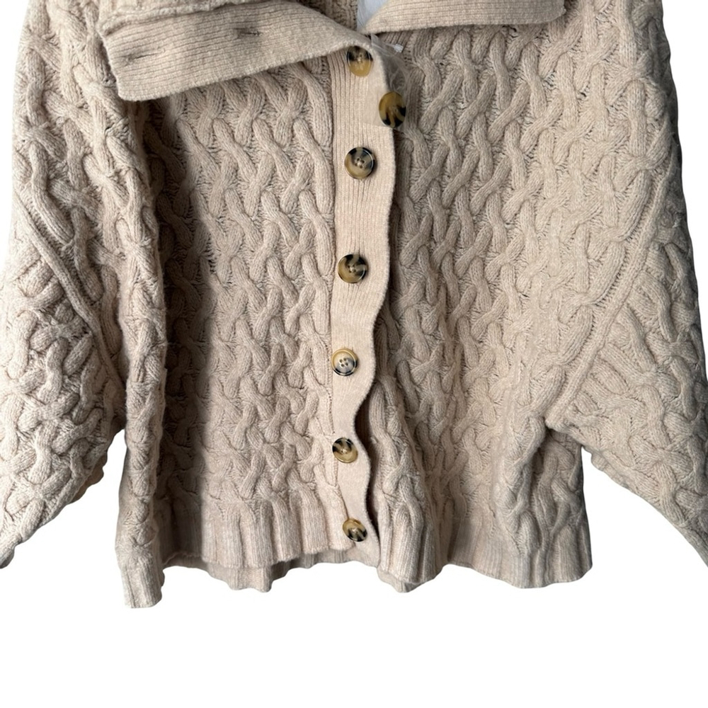 Free People Mae Cable Knit Cardigan Sweater - Tan Size M Boho Cozy Chic Neutral - Picture 9 of 14